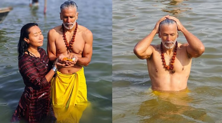 महाकुंभ: मिलिंद सोमणचे सपत्नीक संगमात स्नान, म्हणाला ‘धन्य’ वाटले! 