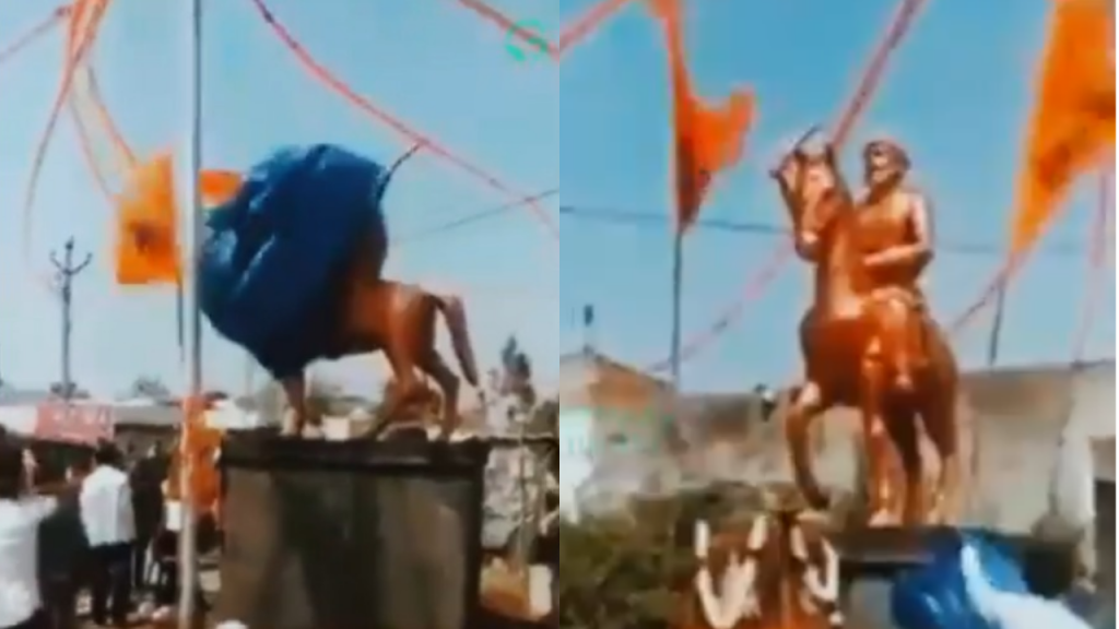 तेलंगणात शिवरायांच्या पुतळ्यावर प्लास्टिक टाकत अनावरण रोखले, पण वारा आला आणि…