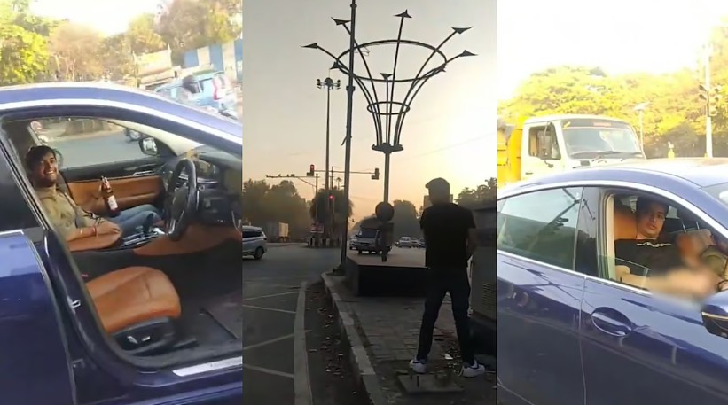 पुण्यात बीएमडब्लू रस्त्यात उभी करून मद्यधुंद तरुणांचे अश्लील चाळे; व्हिडीओ व्हायरल