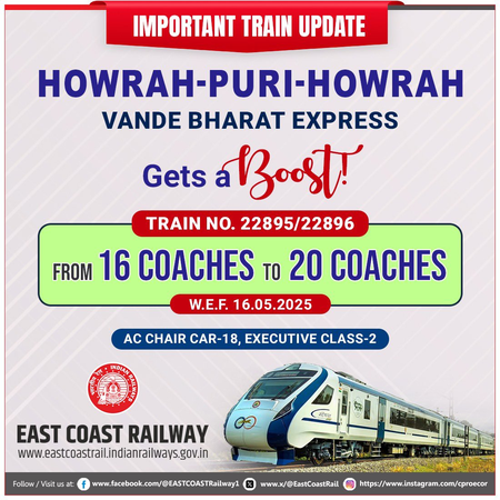 पुरी-हावडा वंदे भारत एक्सप्रेसमध्ये काय बदल केले ?
