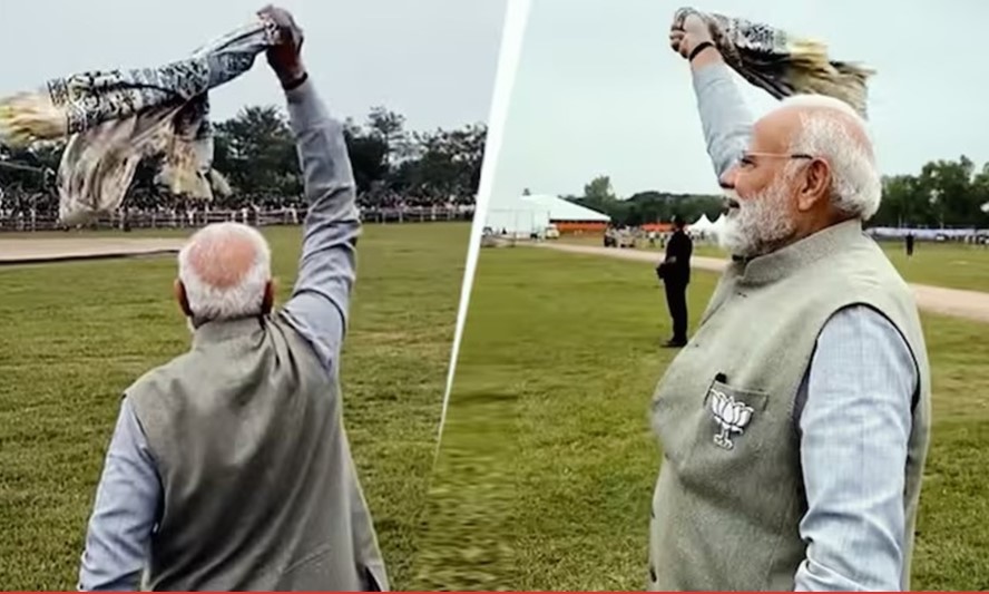 बिहार: पंतप्रधान मोदींनी ‘गमछा’ फिरवला, ‘मोदी-मोदी’च्या घोषणेने परिसर दुमदुमला!
