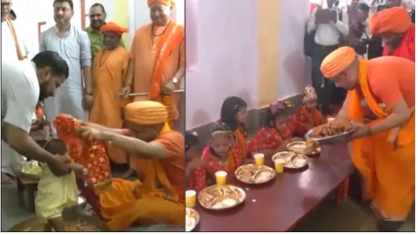 महानवमीला गोरखनाथ मंदिरात मुख्यमंत्री योगींची ‘शक्ती साधना’, ‘मुलींचे पाय धुऊन केली पूजा’