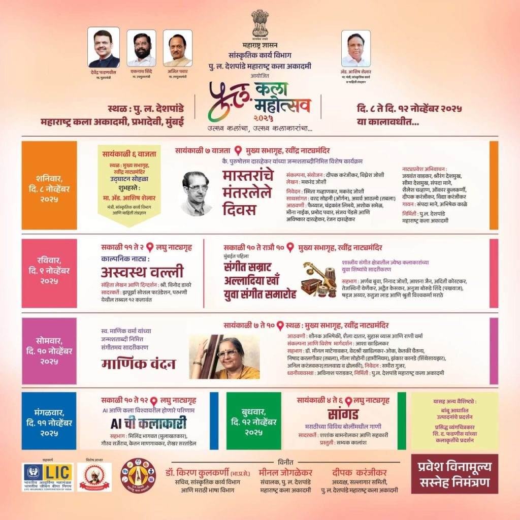 यंदाचा पु.ल. कला महोत्सव शनिवारपासून