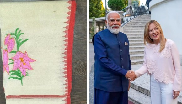 पंतप्रधान मोदींकडून मेलोनींना ‘शिरुई लिली सिल्क स्टोल’ची भेट