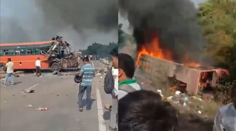 गुजरातमध्ये महाराष्ट्रातल्या बस धडकल्या, ७ जणांचा जळून मृत्यू